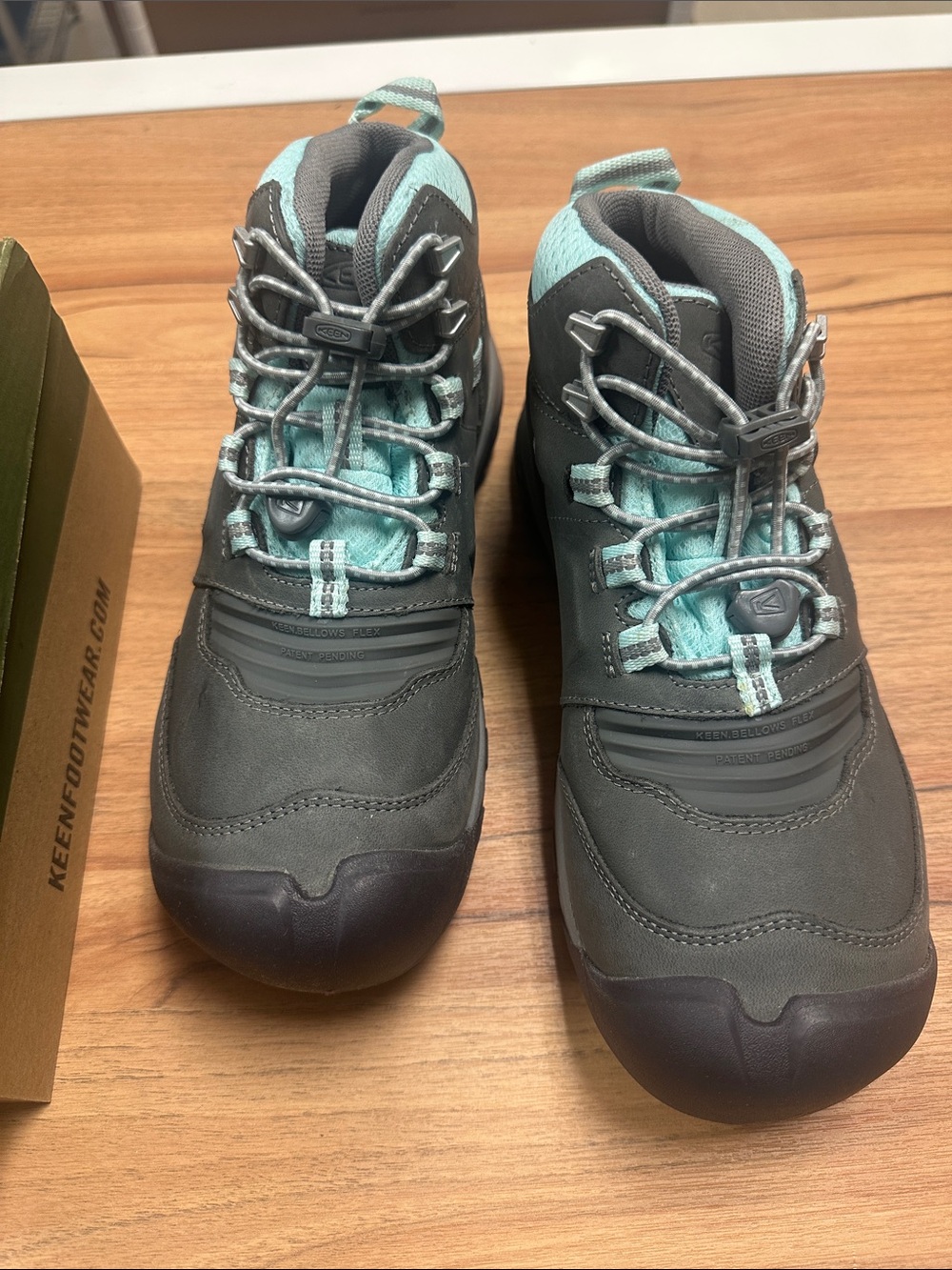 Keen Kids Ridge Flex Mid Gray and Teal Hiking Shoes